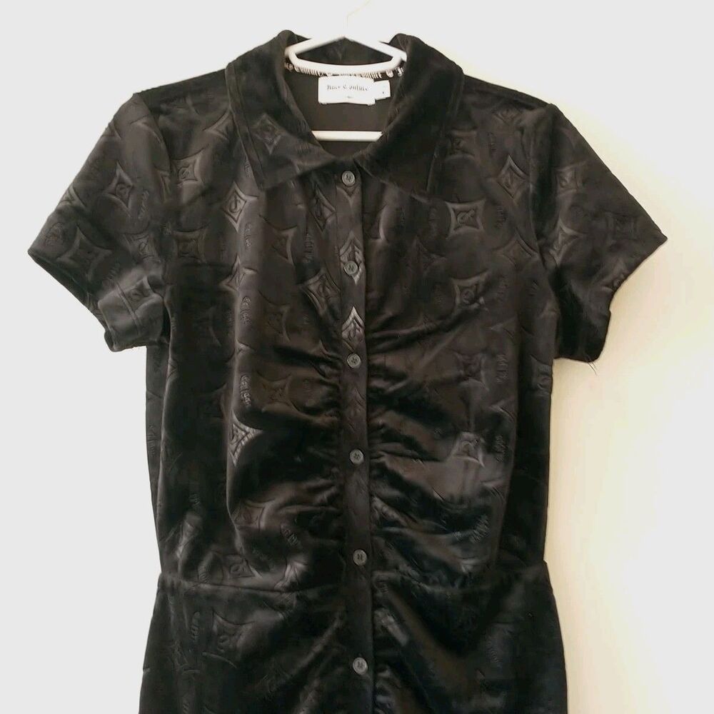 Juicy Couture Jumpsuit Womens M/S*Black Velvet Short Sleeve Logo All Over Print